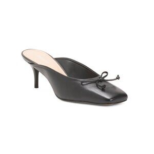 AREZZO Black Made In Brazil Leather Jordyn Low Stiletto Mule Heels